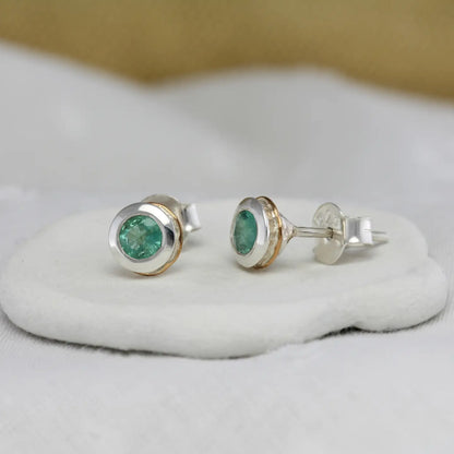 Handmade Sterling Silver Emerald Stud Earrings