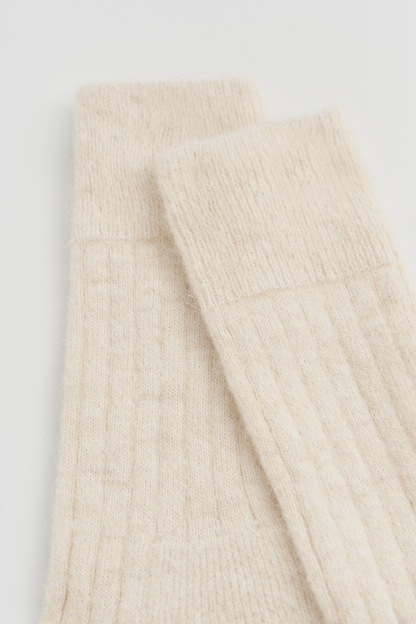 Clotted Cream Ultra Soft Alpaca Ribbed Bed Socks