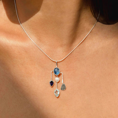 Handmade Kyanite, Iolite, Pearl and Blue Topaz Pendant