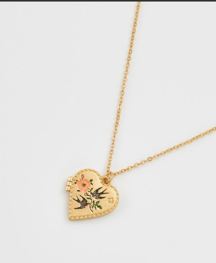 Swallow Heart Locket Chain Necklace