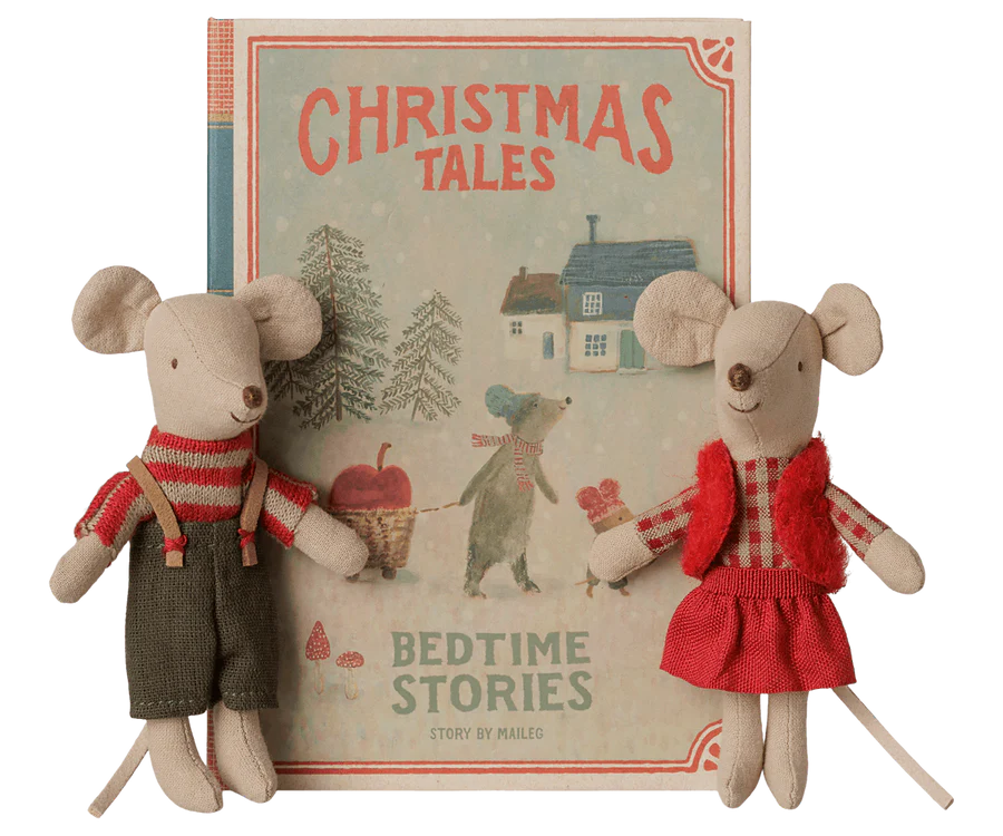 PRE-ORDER Maileg, Christmas Twin Mice, Little Sister and Brother in Book **DUE SEPT**