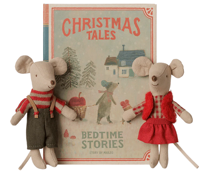 PRE-ORDER Maileg, Christmas Twin Mice, Little Sister and Brother in Book **DUE SEPT**