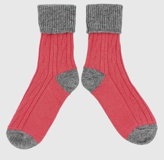 Cashmere Blend Slouch Socks Color coral & grey - MED