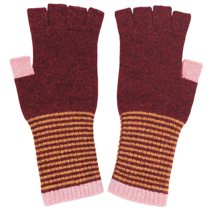 Women's Dark Red & Pink Lambswool Fingerless Gloves