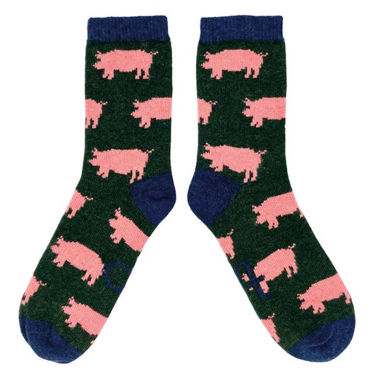 Men's Lambswool Ankle Socks Pigs 8-11