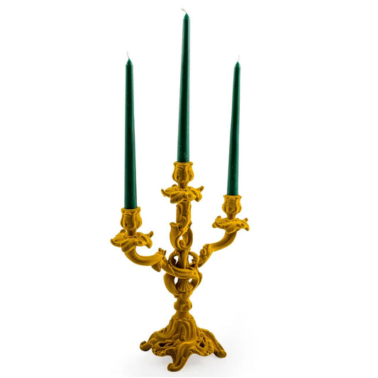 Mustard Yellow Flock Ornate Candelabra