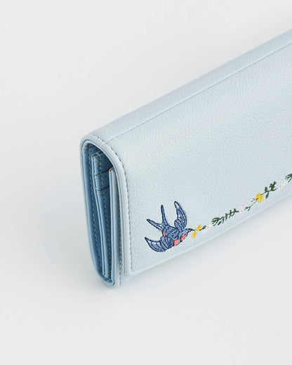 Bird Blue Embroidered Purse
