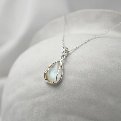 Handmade Rainbow Moonstone Sterling Silver Droplet Pendant