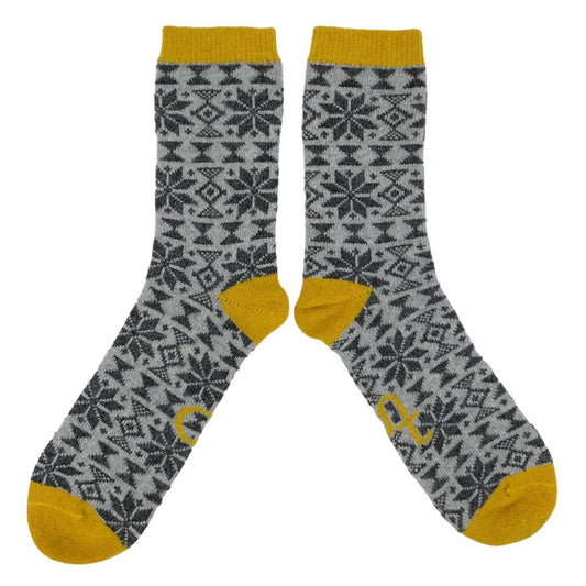 Men's Lambswool Ankle Socks  fair isle - grey