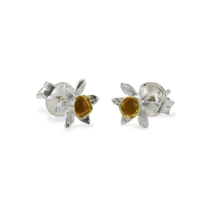 Handmade Sterling Silver and Gold Daffodil Studs