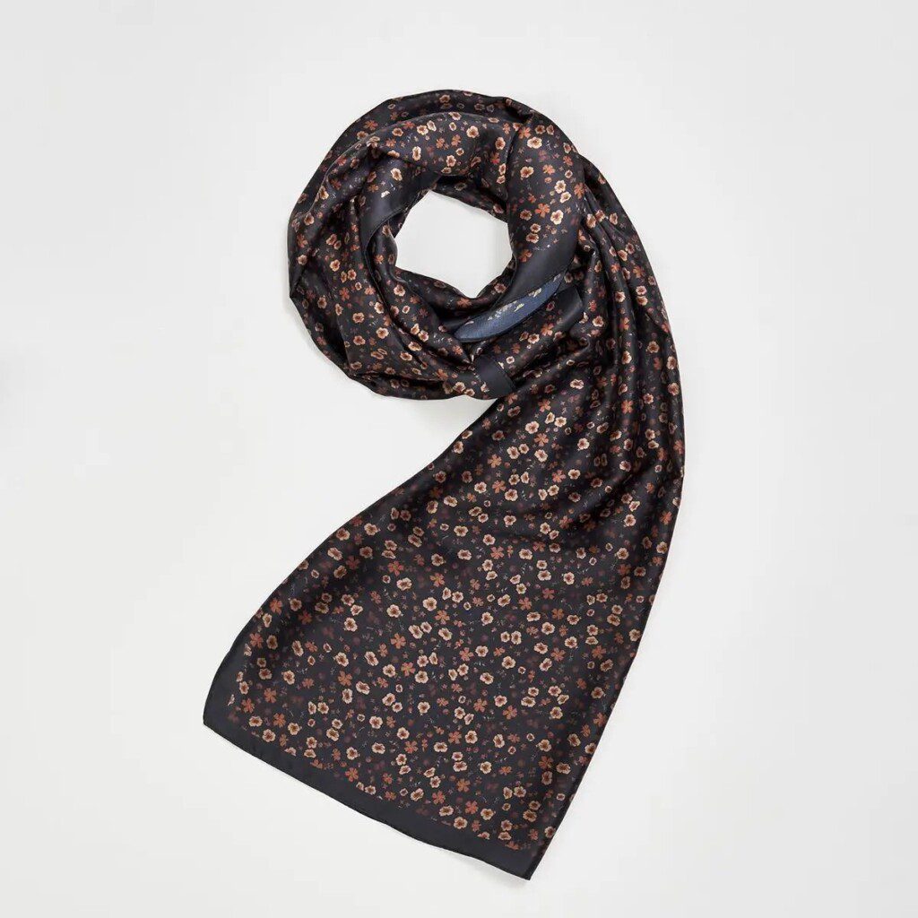 Deco Blooms Silky Lightweight Black Scarf