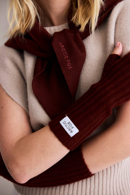 Merino Wool Fingerless Gloves - Dark Walnut Brown - AW26