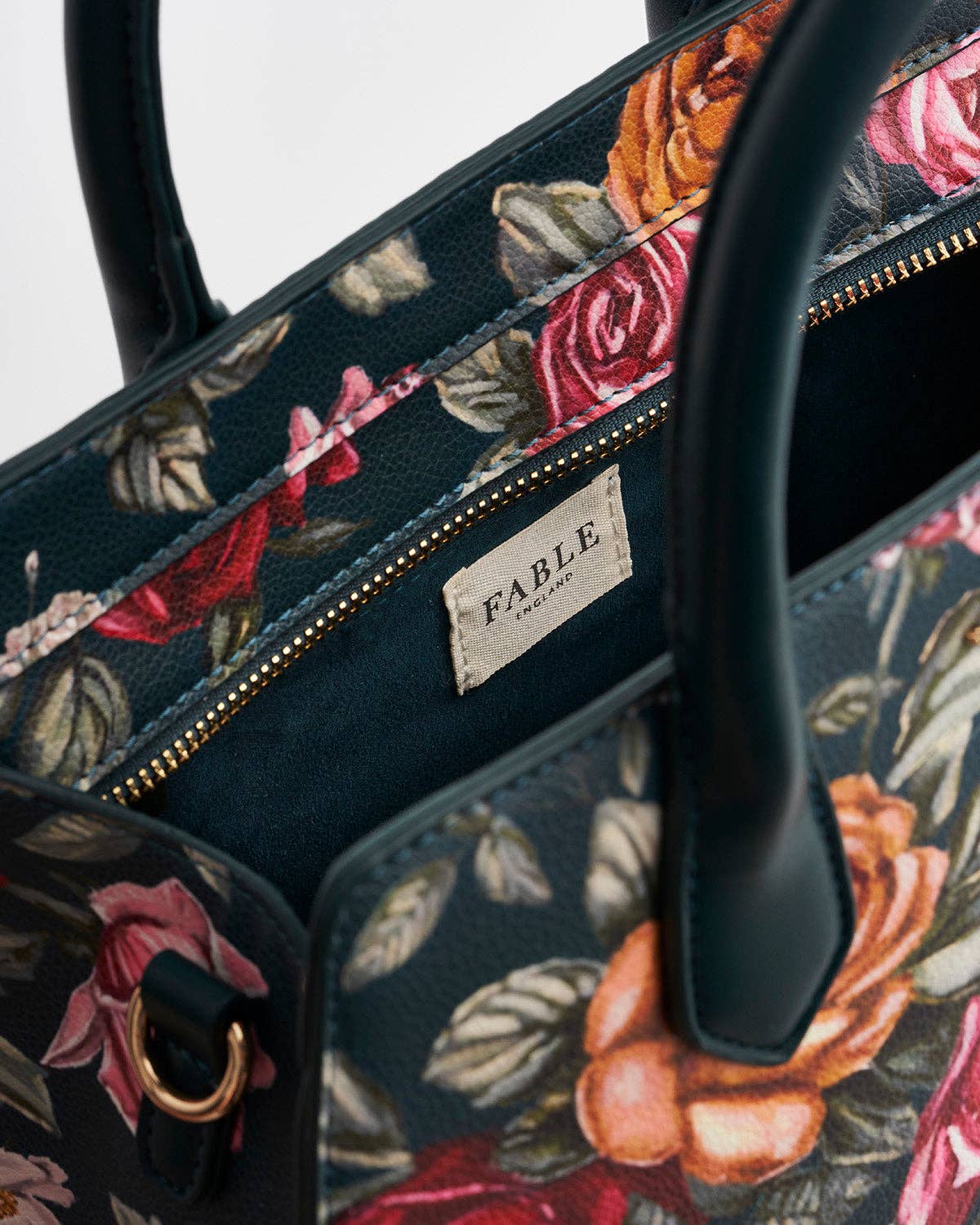 Roses Teal Structured Medium Tote