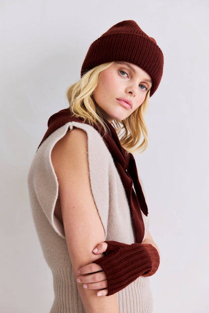 Merino Wool Fingerless Gloves - Dark Walnut Brown - AW26