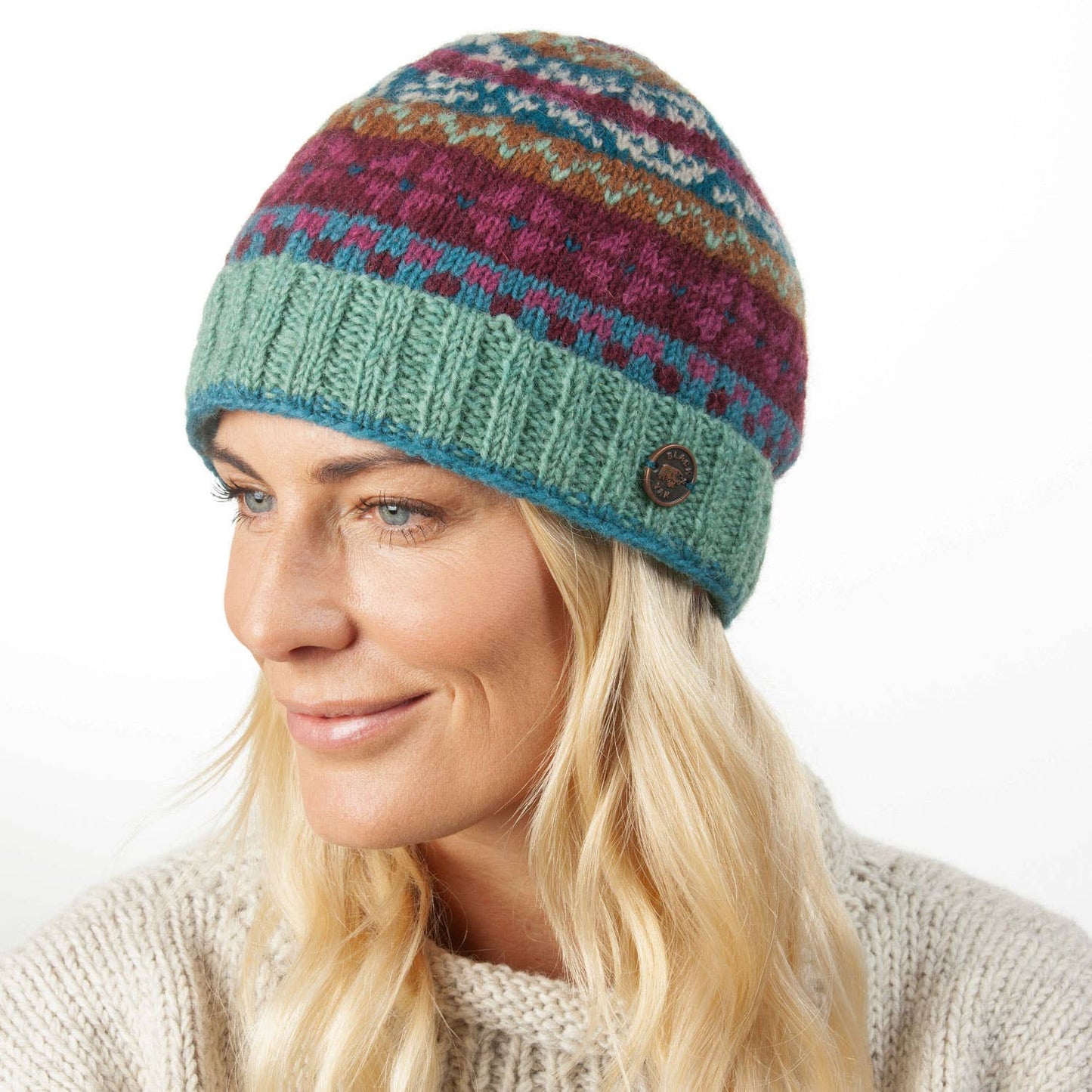 Fair Isle Beanie Pure Wool Hat - Knitted - Fair Trade