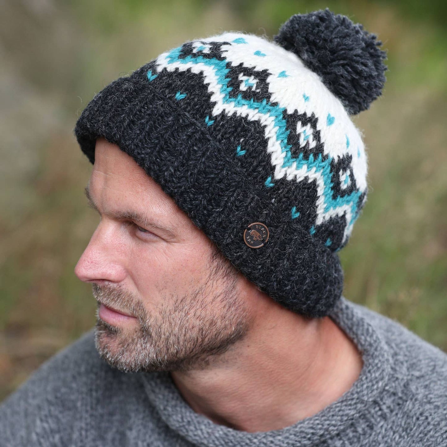 Dot Diamond Bobble Hat - Pure Wool - Knitted - Fair Trade