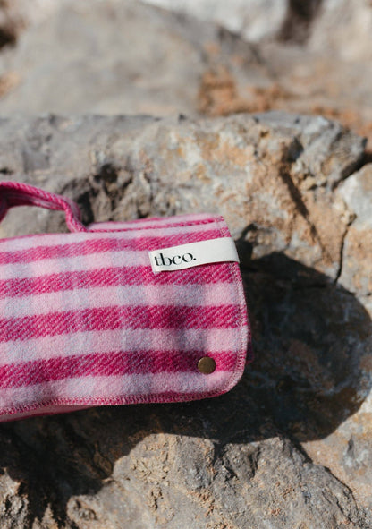 Recycled Wool Small Picnic Blanket in Pink Micro Gingham