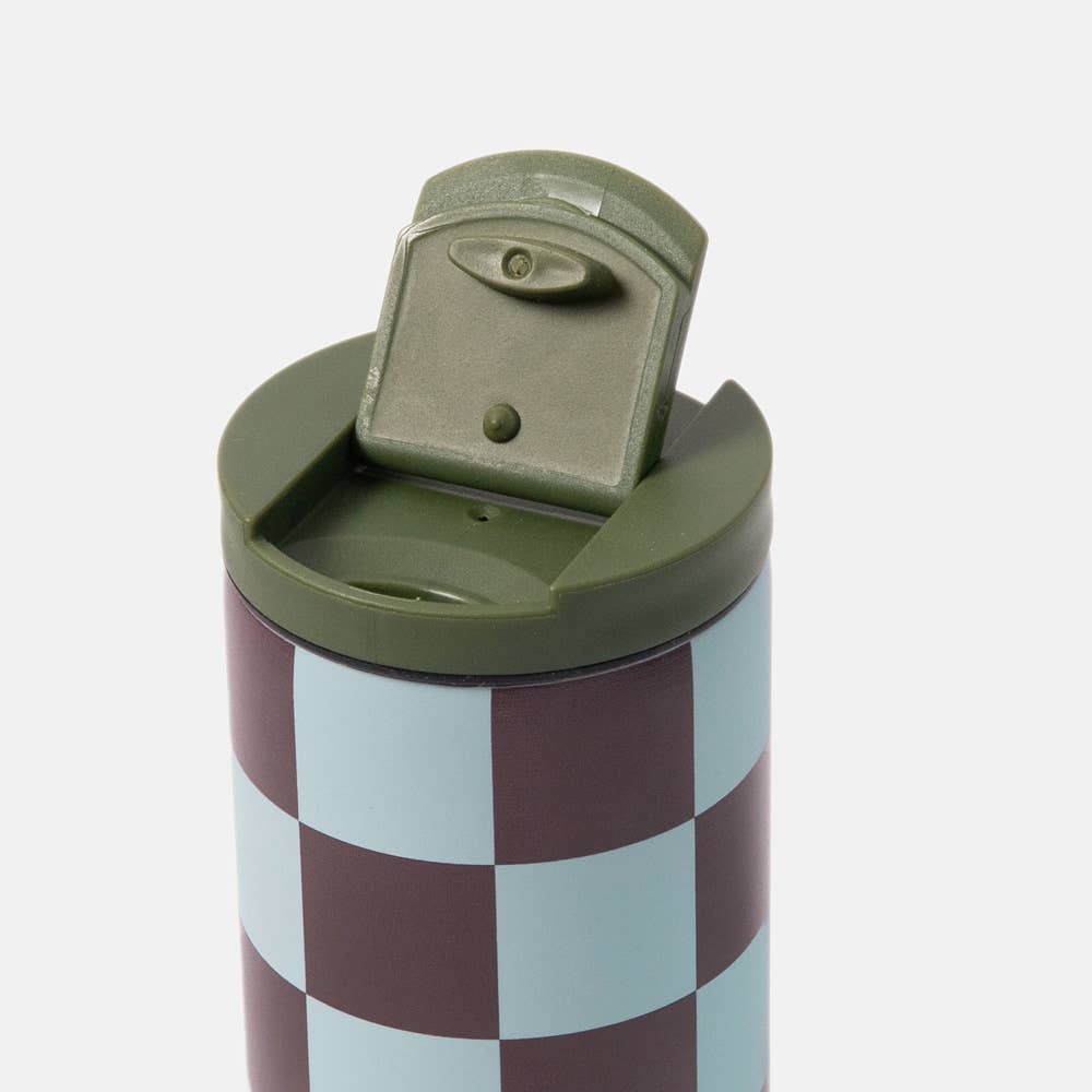 Wine/Blue Check Stainless Steel Coffee Mug