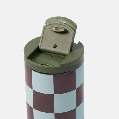 Wine/Blue Check Stainless Steel Coffee Mug