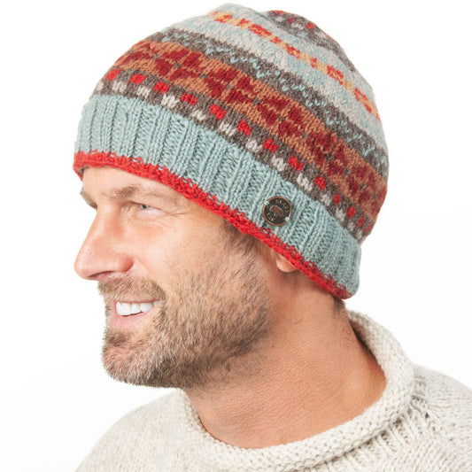Fair Isle Beanie Pure Wool Hat - Knitted - Fair Trade