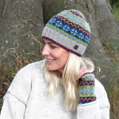 Fair Isle Beanie Pure Wool Hat - Knitted - Fair Trade