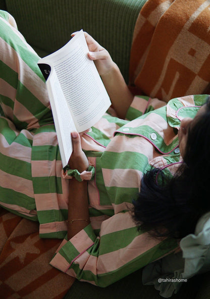 Cotton Pyjamas in Green Stripe