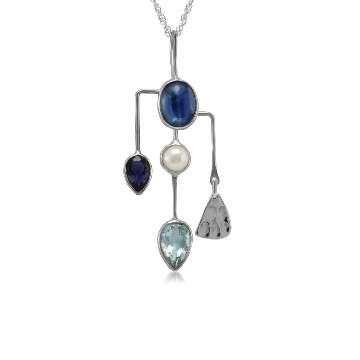 Handmade Kyanite, Iolite, Pearl and Blue Topaz Pendant