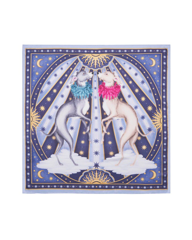 Catherine Rowe Pet Portraits Whippet Blue Silk Square Scarf