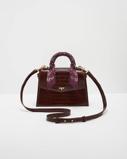 Eliza Small Top Handle Bag in Burgundy Croc