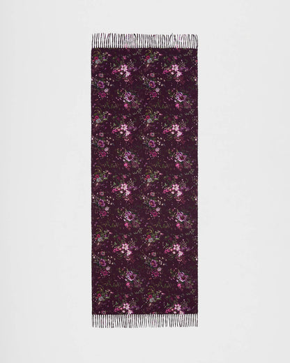Eve Floral Long Fringed Scarf in Burgundy