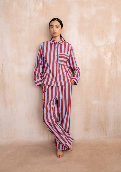 Cotton Pyjamas in Lilac Stripe