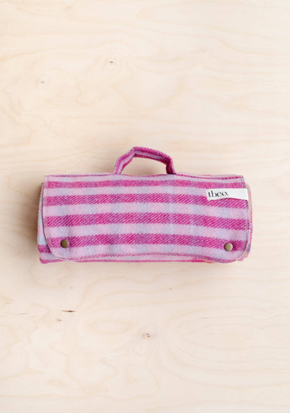 Recycled Wool Small Picnic Blanket in Pink Micro Gingham