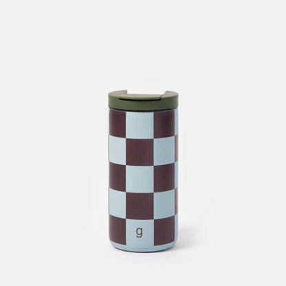 Wine/Blue Check Stainless Steel Coffee Mug
