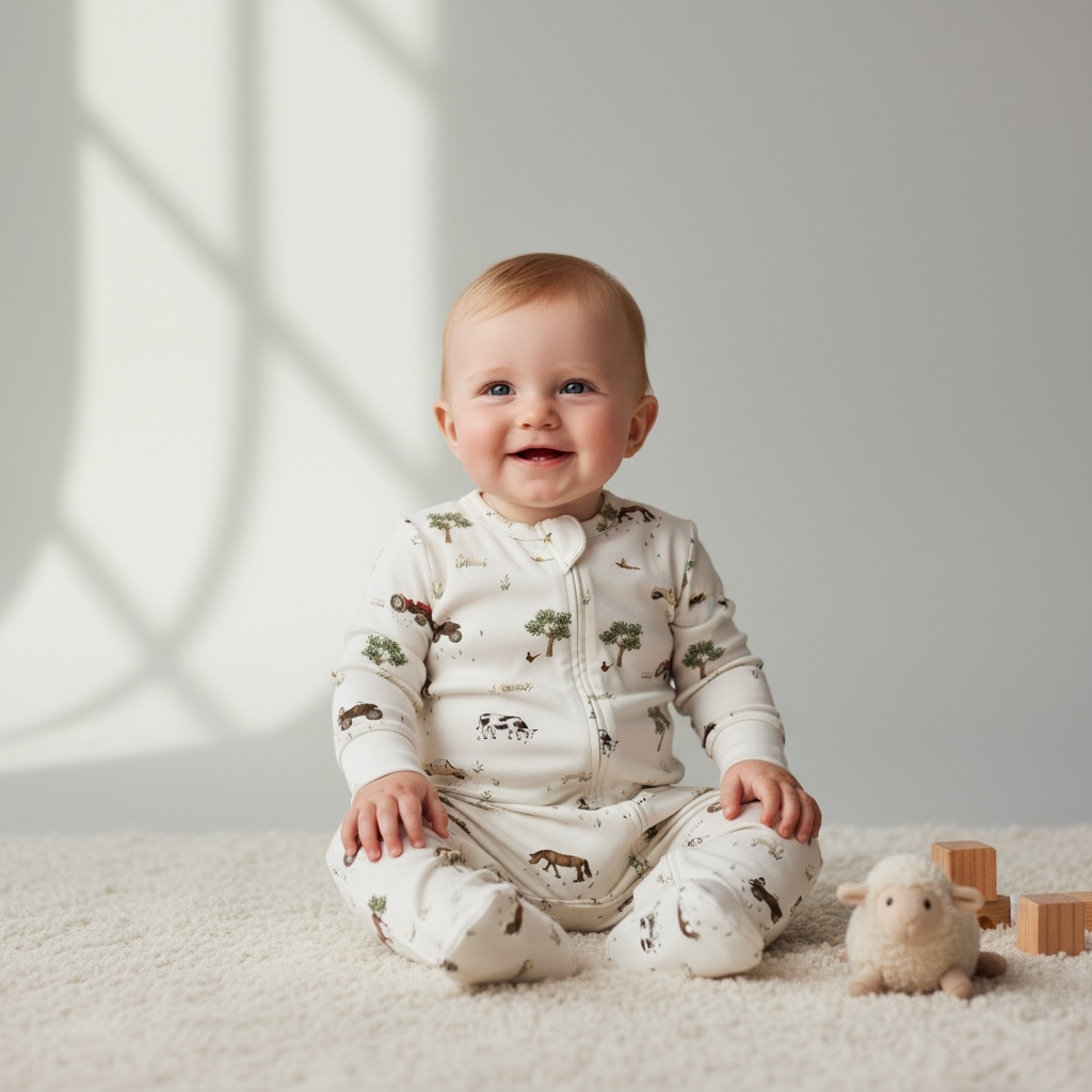 On The Farm Print Zip Sleep-suit