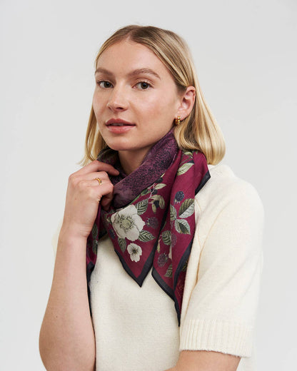 Orla Narrative Medium Square Scarf in Burgundy