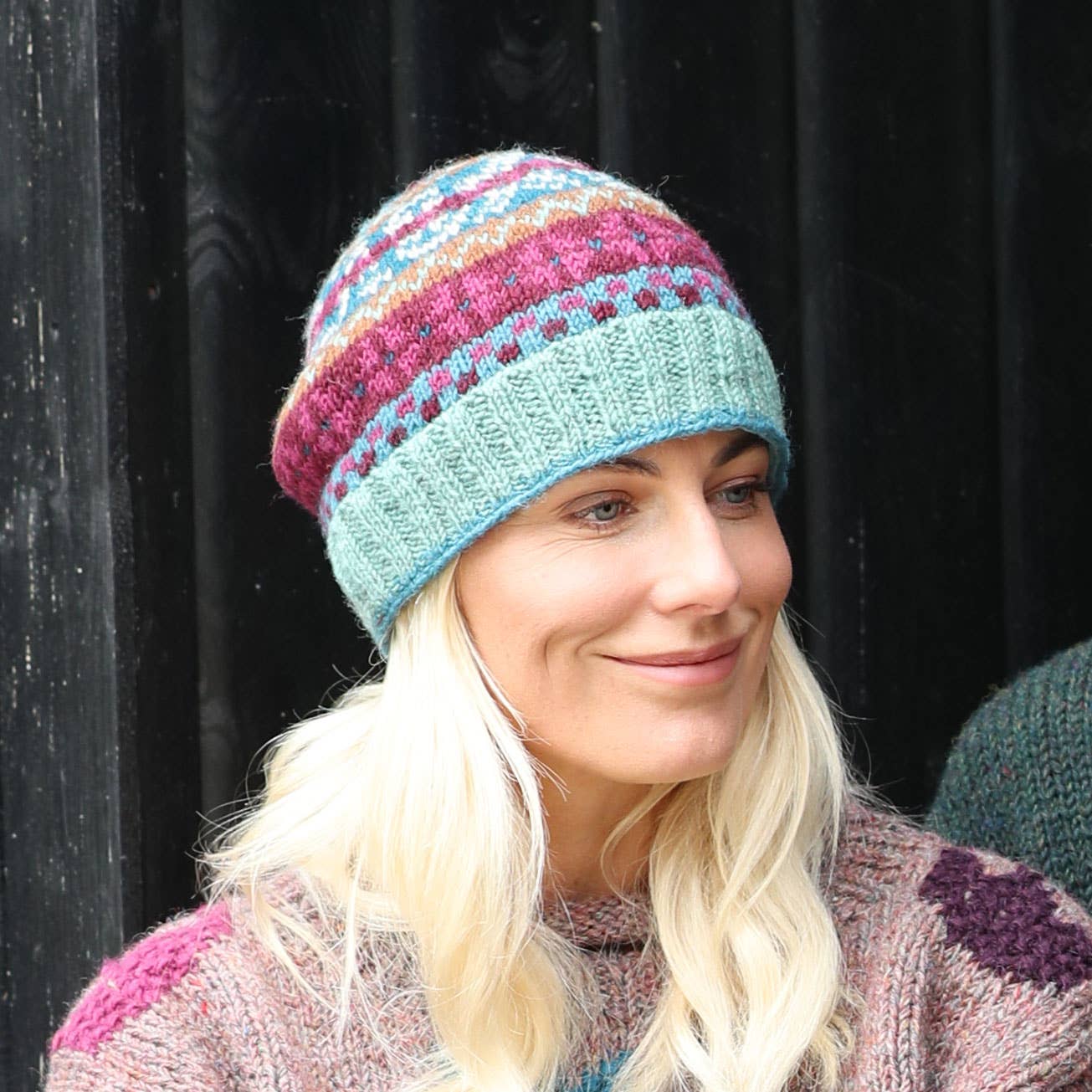 Fair Isle Beanie Pure Wool Hat - Knitted - Fair Trade