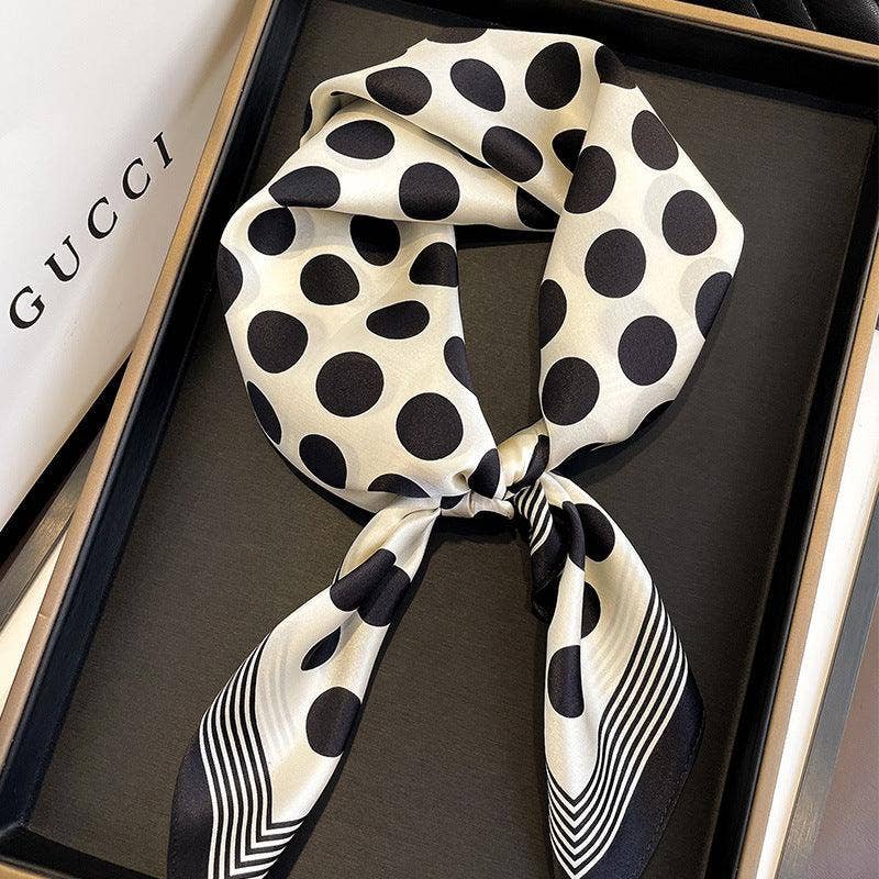 French black and white polka dots mulberry silk scarf/70CM 100% mulberry silk scarf/Silk shawl/Gift for her