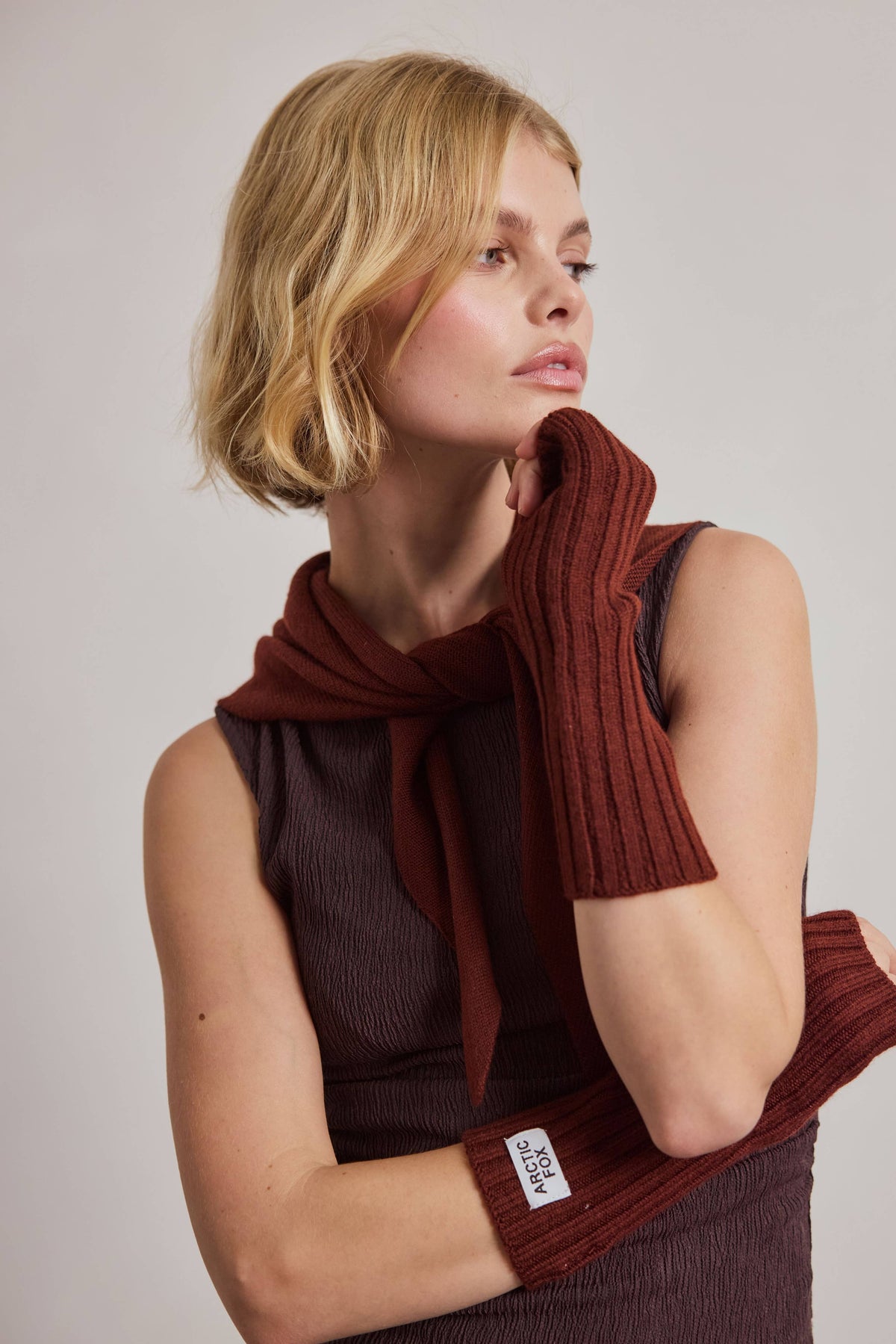 Merino Wool Fingerless Gloves - Dark Walnut Brown - AW26
