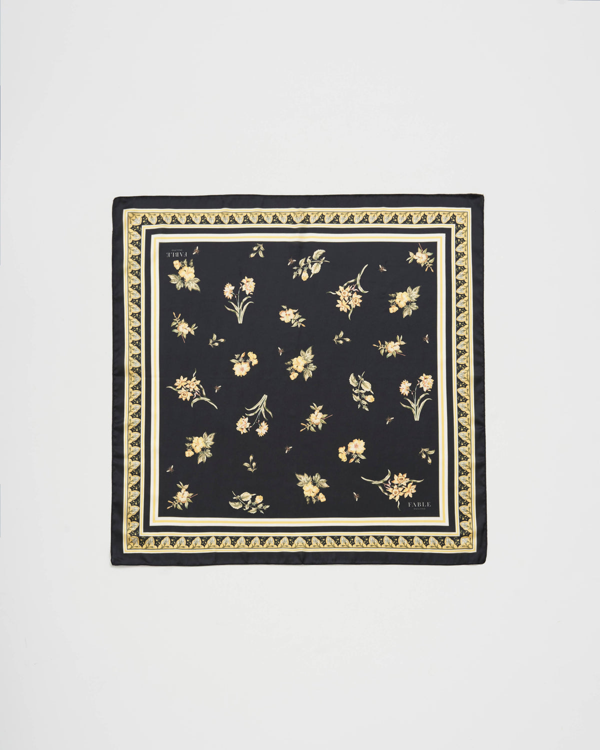 Black Nouveau Floral Small Square Scarf