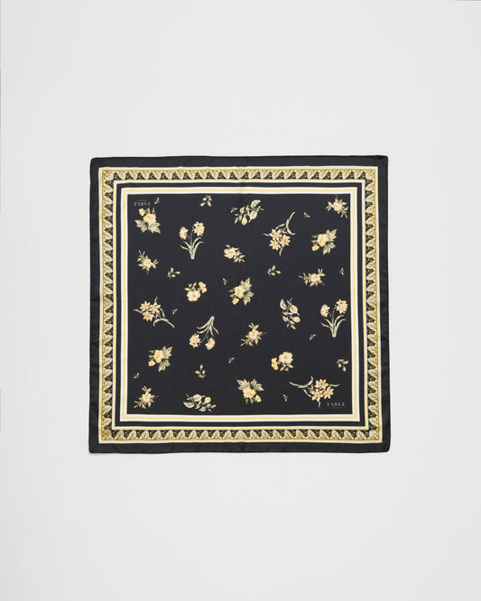 Black Nouveau Floral Small Square Scarf