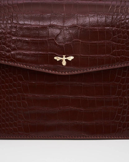 Eliza Small Top Handle Bag in Burgundy Croc