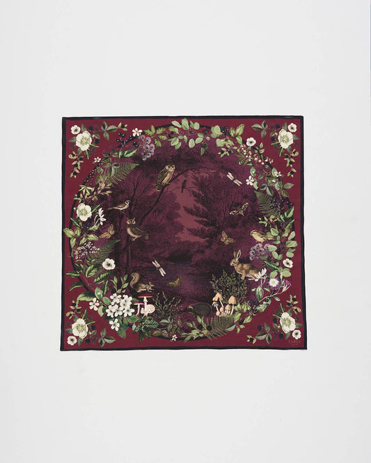 Orla Narrative Medium Square Scarf in Burgundy