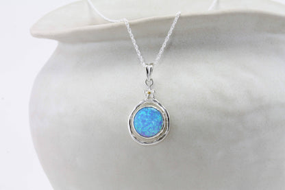 Handmade Silver Opalite Pendant with Tiny Flower Detailing