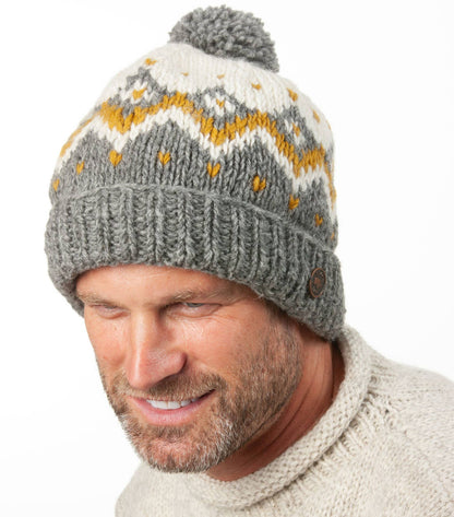 Dot Diamond Bobble Hat - Pure Wool - Knitted - Fair Trade