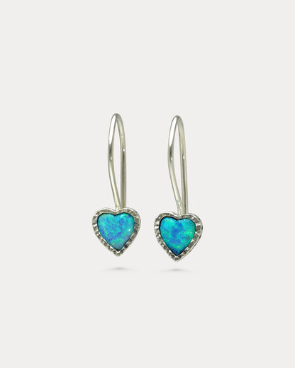 Handmade Sterling Silver Blue Fire Opal Heart Earrings