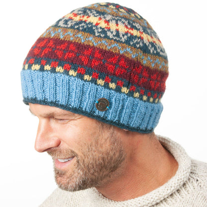 Fair Isle Beanie Pure Wool Hat - Knitted - Fair Trade