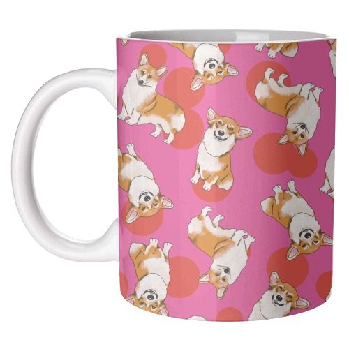 Mugs, Colourful Corgi Dog By Lucy Elliott