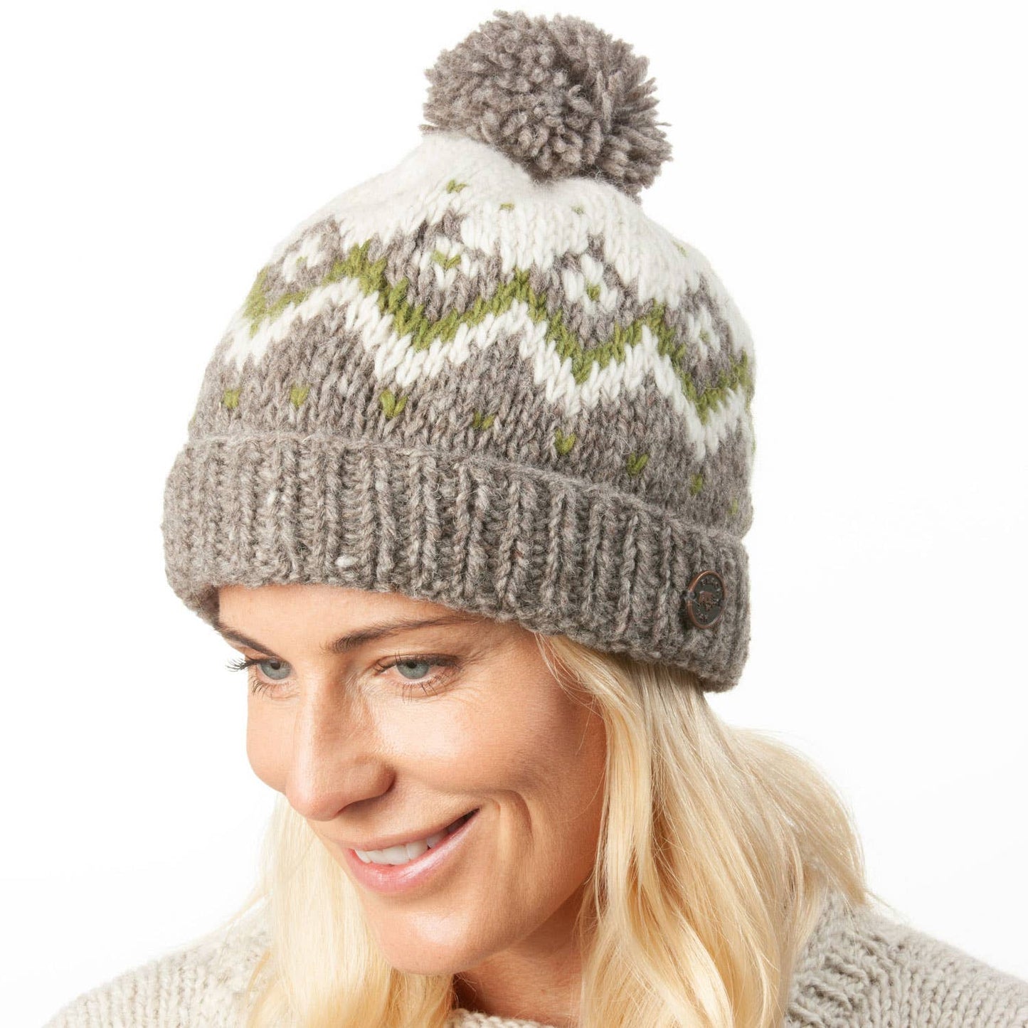 Dot Diamond Bobble Hat - Pure Wool - Knitted - Fair Trade
