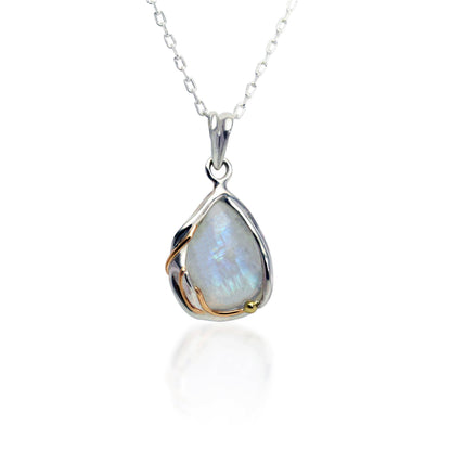 Handmade Rainbow Moonstone Sterling Silver Droplet Pendant