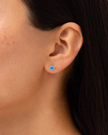 Pale Blue Opalite Heart Stud Earrings